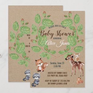 Aquarell Woodland Tiere Kinderdusche Einladung