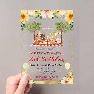 Aquarell Woodland Tiere Picnic Kindergeburtstag Acryleinladungen
