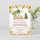 Aquarell Woodland Tiere Picnic Kindergeburtstag Einladung (Stehend Vorderseite)