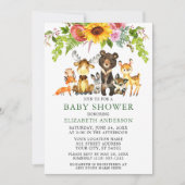 Aquarell Woodland Tiere Sonnenblumendusche Einladung (Vorderseite)