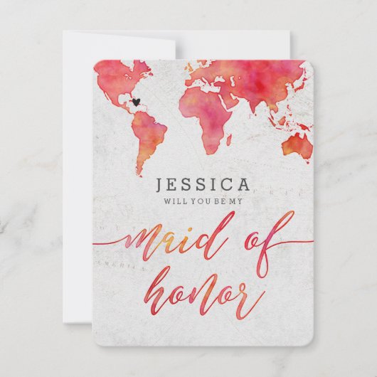 Aquarell World Map wird meine Trauzeugin sein Einladung (Vorderseite)