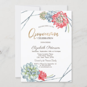 Aquarell Wüste Rote Sukkulenten Quinceañera Einladung