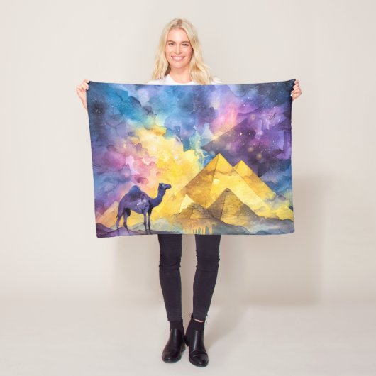 Aquarell-Wüsten-Galaxie-Kamel-Pyramide-Reise Fleecedecke (Beispiel)