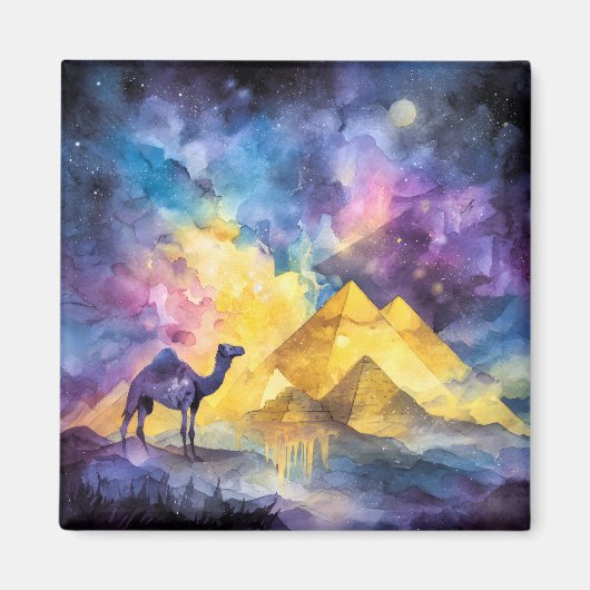 Aquarell Wüsten-Galaxie-Kamel-Pyramide-Reise Magnet (Vorne)