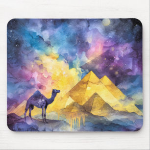 Aquarell-Wüsten-Galaxie-Kamel-Pyramide-Reise Mousepad