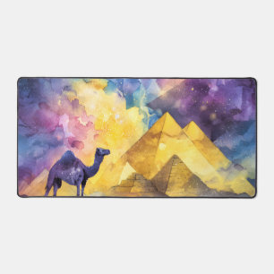 Aquarell Wüsten-Galaxie-Kamel-Pyramide-Reise Schreibtischunterlage