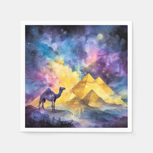 Aquarell-Wüsten-Galaxie-Kamel-Pyramide-Reise Serviette (Vorderseite)