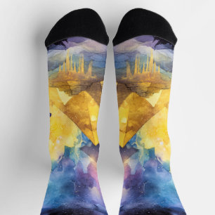 Aquarell Wüsten-Galaxie-Kamel-Pyramide-Reise Socken