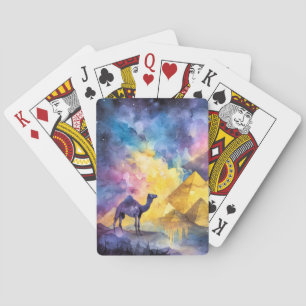 Aquarell Wüsten-Galaxie Kamel Pyramide Reise Spielkarten
