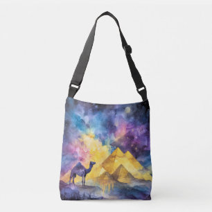 Aquarell-Wüsten-Galaxie-Kamel-Pyramide-Reise Tragetaschen Mit Langen Trägern