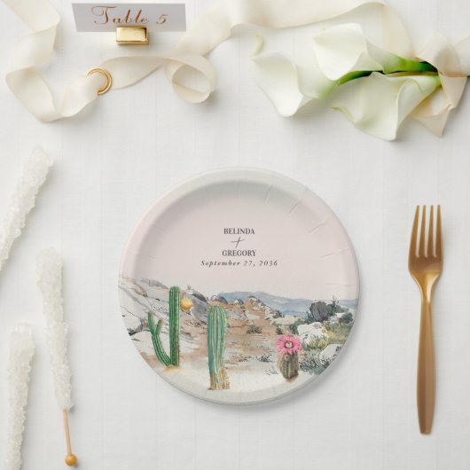 Aquarell-Wüsten-Kaktus-Boho-Hochzeit Pappteller (Hochzeit)