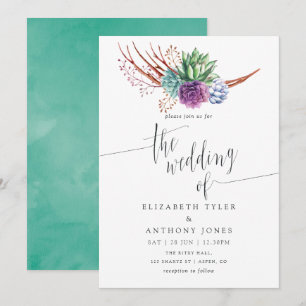 Aquarell-Wüsten-Sukkulenten-Hochzeit Einladung