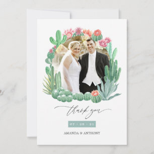 Aquarell-Wüsten-Sukkulenten-Hochzeitsfoto-Collage Dankeskarte