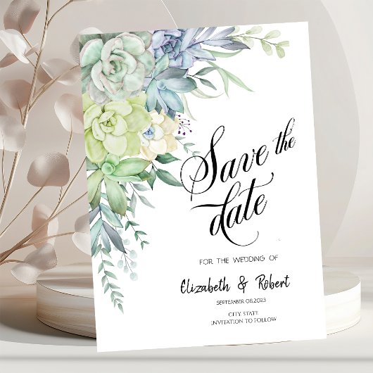 Aquarell-Wüsten-Sukkulenten-Punkte Speichern Sie d Save The Date