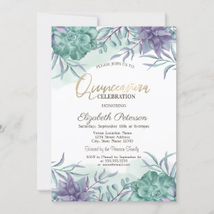 Aquarell-Wüsten-Sukkulenten Quinceañera Einladung