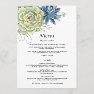 Aquarell-Wüstenkaktus-Sukkulenten-Hochzeit Menükarte
