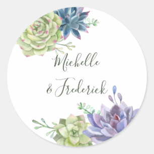 Aquarell-Wüstenkaktus-Sukkulenten-Hochzeit Runder Aufkleber