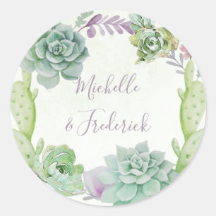 Aquarell-Wüstenkaktus-Sukkulenten-Hochzeit Runder Aufkleber