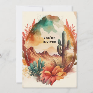 Aquarell-Wüstenkaktus-und-Berg-Hochzeit Einladung
