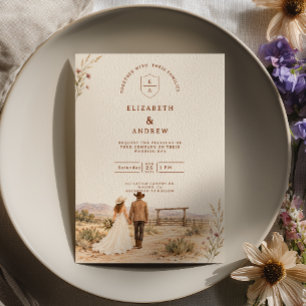 Aquarell-Wüstenranch-Hochzeit im Western-Stil Einladung
