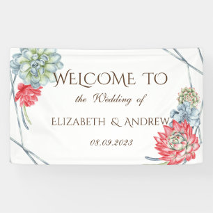 Aquarell Wüstenrote Sukkulenten Hochzeit Banner