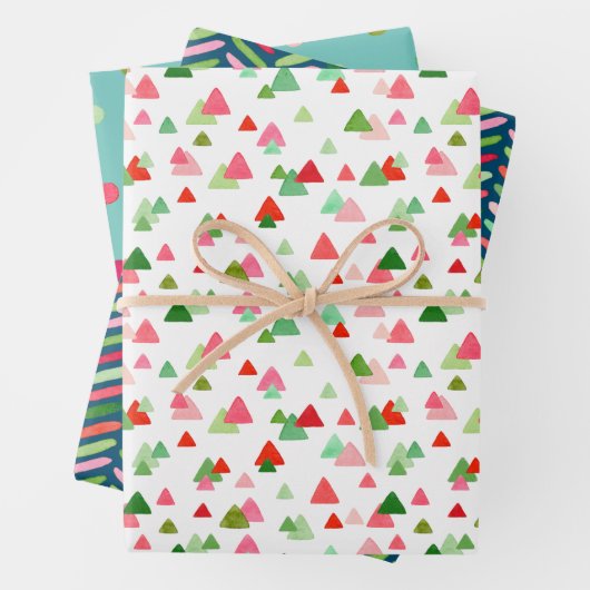 Aquarell Xmas Confetti Dreieck Zigzag Dots Geschenkpapier Set (Beispiel)