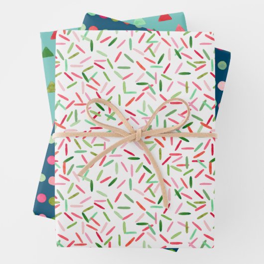 Aquarell Xmas Confetti Streifen Dreiecke Punkte Geschenkpapier Set (Beispiel)
