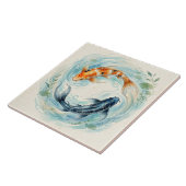 Aquarell Yin Yang Koi Fisch Fliese (Seite)