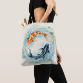 Aquarell Yin Yang Koi Fisch Tasche (Von Nahem)