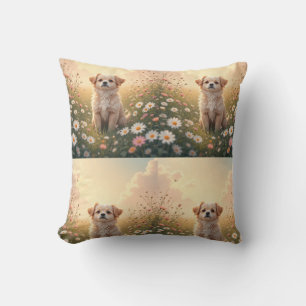 Aquarell Yorkshire Terrier auf Blumenfeld-Wand Kissen