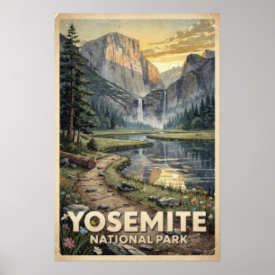 Aquarell Yosemite National Park Retro Poster