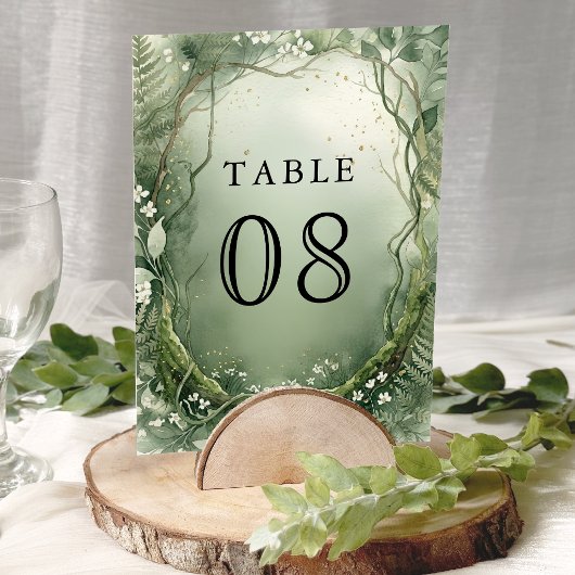 Aquarell-Zauberwald-Hochzeit Tischnummer
