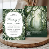 Aquarell-Zauberwald-QR-Code-Hochzeit Einladung