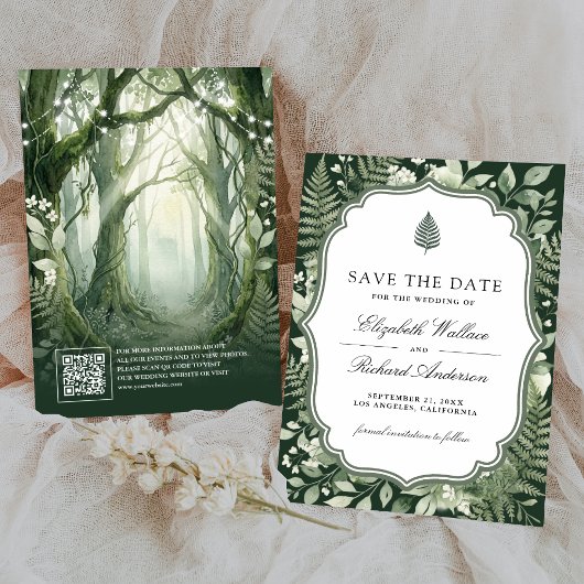 Aquarell-Zauberwald-QR-Code-Hochzeit Save The Date