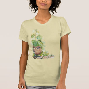Aquarell-Zaunkönig-Vogel-Weingut-Trauben-Blätter-W T-Shirt