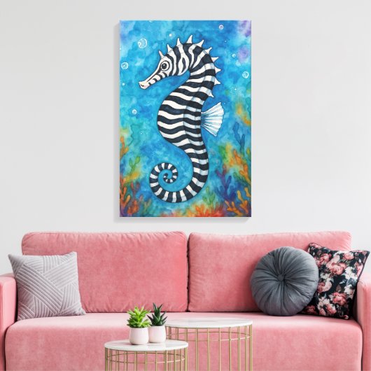 Aquarell-Zebra-Seepferdchen Leinwanddruck (Insitu (Wohnzimmer))