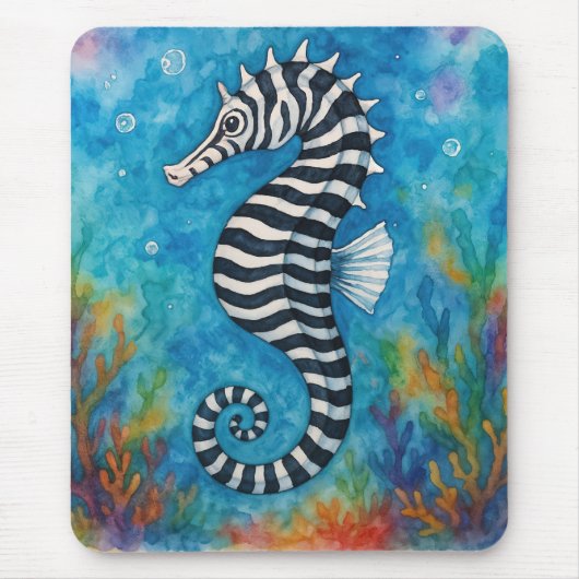 Aquarell-Zebra-Seepferdchen Mousepad (Vorne)