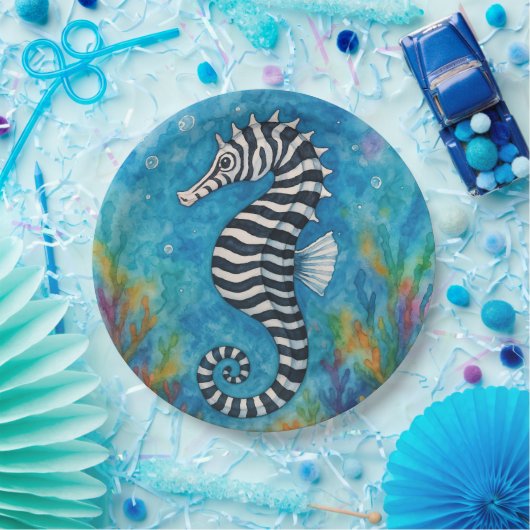 Aquarell-Zebra-Seepferdchen Pappteller (Party)