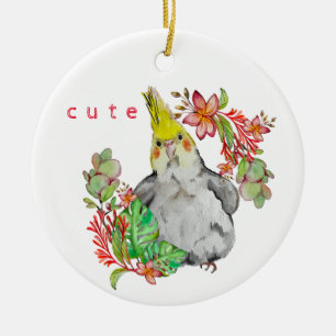 Aquarell zeichn eines lustigen Corella Papagei Bab Keramik Ornament