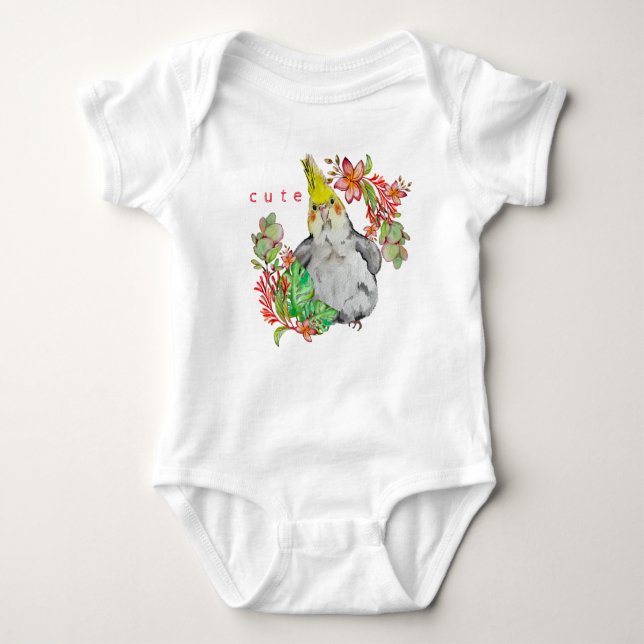 Aquarell zeichnend komischer Corella-Papagei Baby Strampler (Vorderseite)