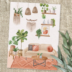 Aquarell Zimmerpflanzen im Bohemian-Stil-Haus Postkarte