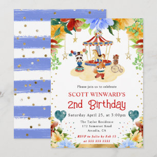 Aquarell-Zirkustiere Kindergeburtstag Einladung