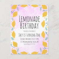 Aquarell Zitrone Geburtstag Rosa Gelbe Grenze Kuns