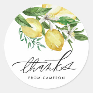 Aquarell-Zitrone und Blüten Geburtstags-Dankeschön Runder Aufkleber