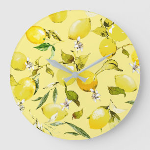 Aquarell-Zitronen 15 Große Wanduhr