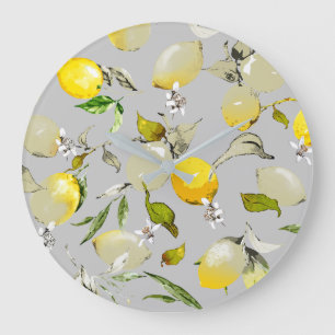 Aquarell-Zitronen 18 Große Wanduhr