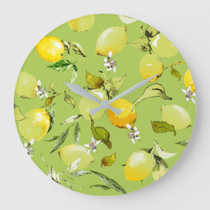 Aquarell-Zitronen 23 Große Wanduhr