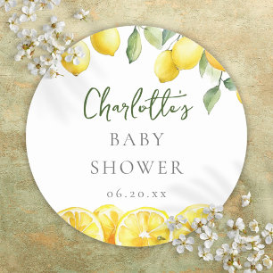 Aquarell-Zitronen-Babyshower-Geschenk Runder Aufkleber