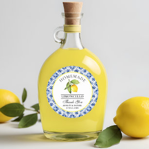 Aquarell-Zitronen-blaue Fliesen Limoncello Danke Runder Aufkleber