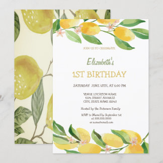 Aquarell Zitronen Blume Geburtstag Einladung